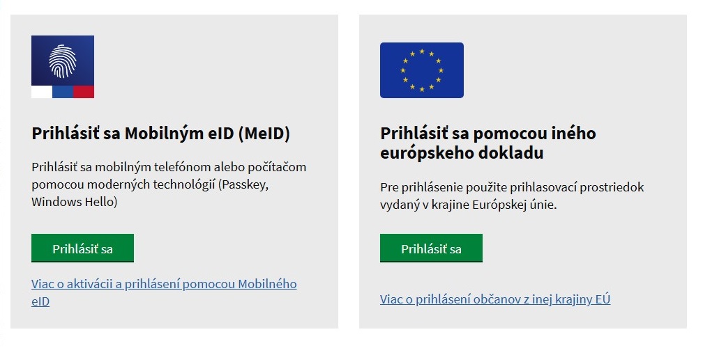 Slovensko.sk - možnosti prihlásenia