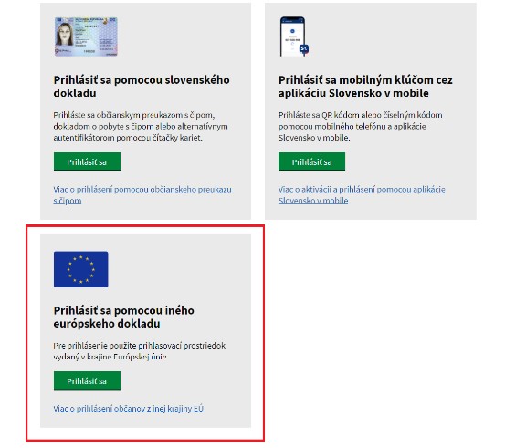 Prihlásiť sa pomocou iného európskeho dokladu